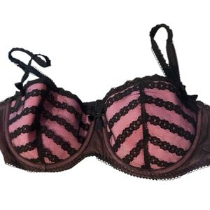 VICTORIA'S SECRET SEXY LITTLE THINGS PADDED LACE STRIPES Pink Black Lace Bra 36C